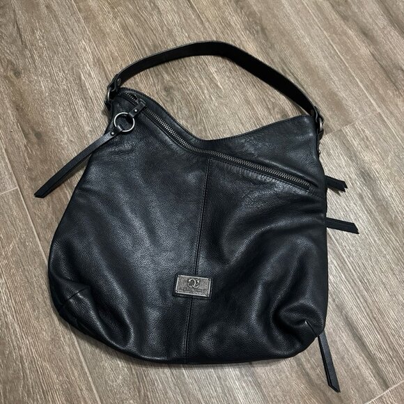 Original by Sharif Patchwork Genuine Leather Cowhide Suede Hobo Purse Black Bag - Picture 12 of 12